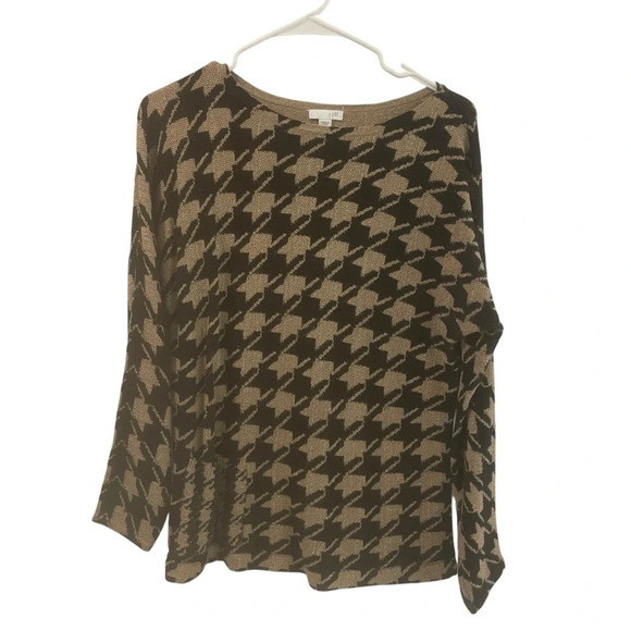 J. Jill Womens Tan And Black Houndstooth Sweater Women Size XS 100% Cotton - Picture 2 of 6